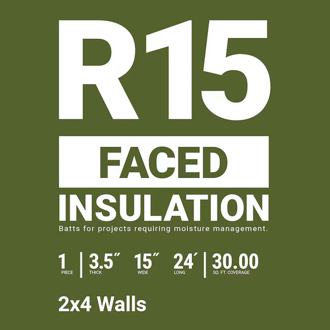 R-15 Faced Fiberglass Insulation Roll 15 in. x 24 ft. (1 Roll) Coverage Area (sq. ft.) 30 sq ft