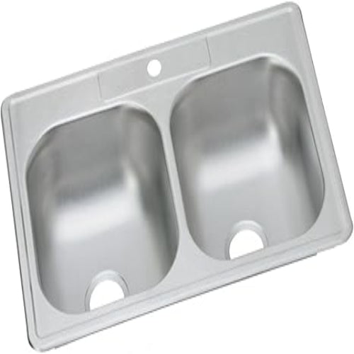 Elkay Dayton D233221 Equal Double Bowl Top Mount Stainless Steel Sink, 33 x 22 x 6.5
