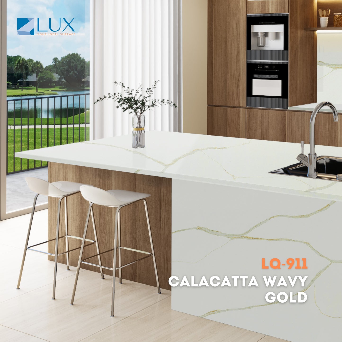 LUX Calcutta Wave Gold LQ-911 Quartz Countertop Sink