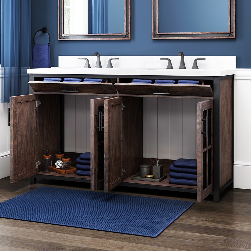 Drysdale 60in Antique Brown Dual Sink Bathroom Vanity