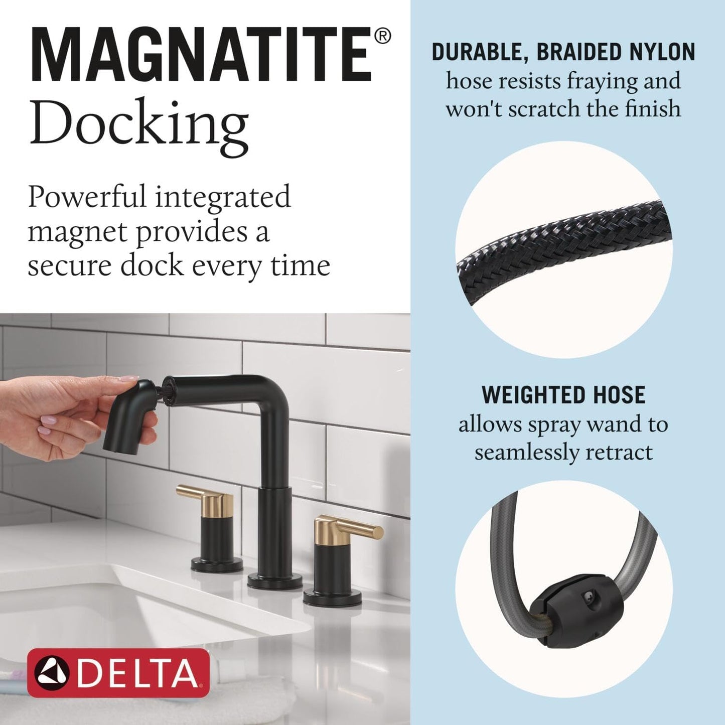 Delta Nicoli Matte Black/Brushed Gold Bathroom Faucet with Sprayer, 8 Inch