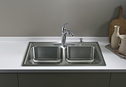 KOHLER Toccata Drop-in 33-Inches x 22-Inches Stainless steel Double equal bowl 4-Hole 18 -Gauge Kitchen Sink