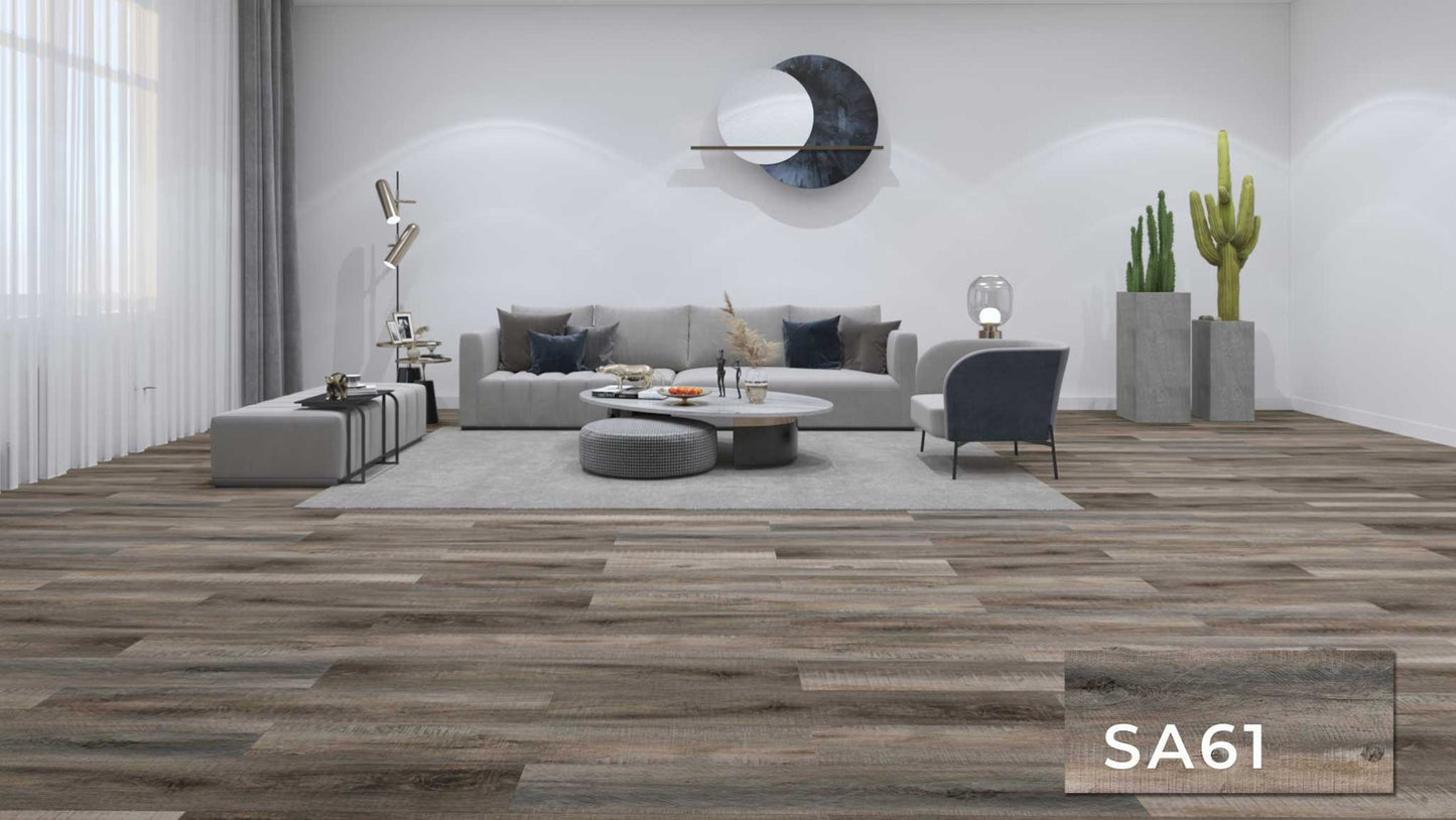 SA 61 SPC Vinyl Flooring with attached pad 100% waterproof 21.63 SQ.FT Per box