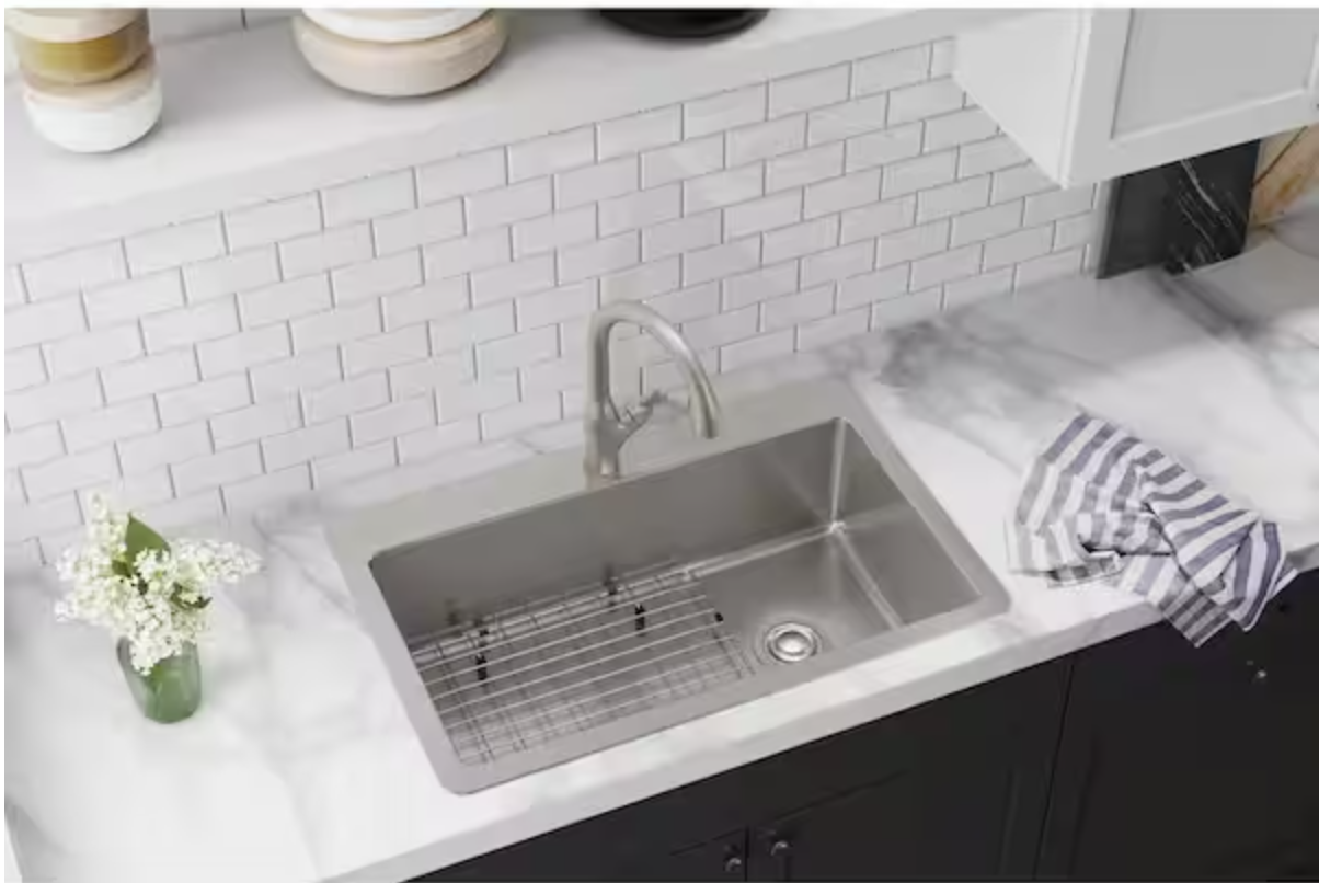 Elkay Avenue 33 in. Drop-In/Undermount Single Bowl 18-Gauge Stainless Steel Kitchen Sink Kit w/ Accessories