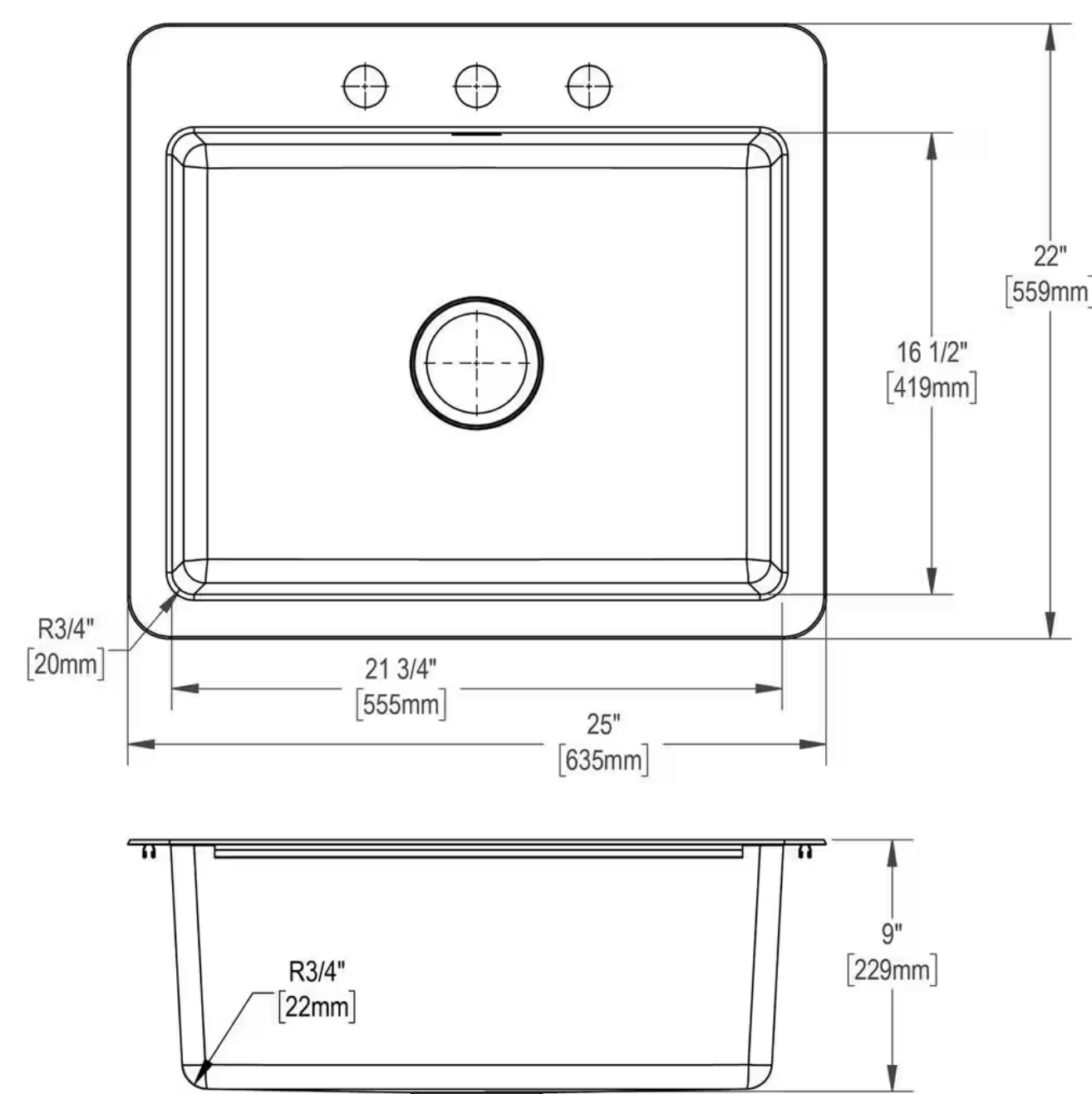 Elkay Avenue 25 in. Drop-In/Undermount Single Bowl 18-Gauge Stainless Steel Kitchen Sink w/ Accessories