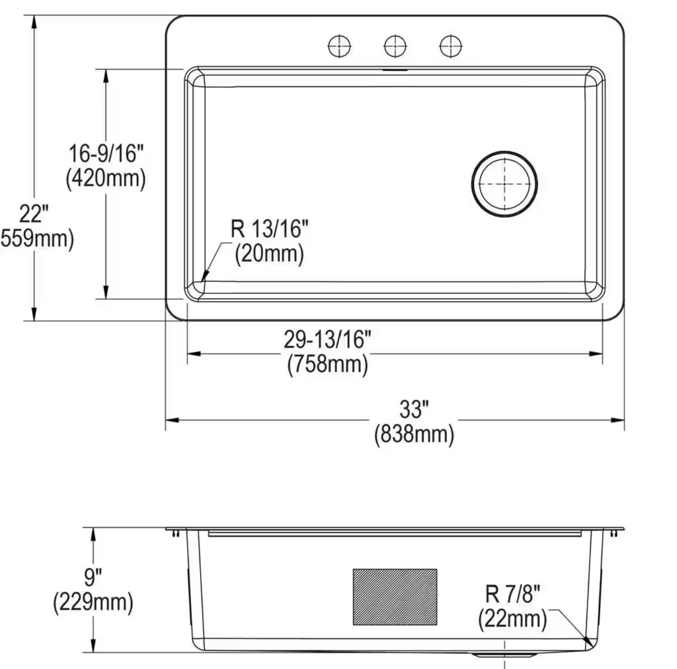 Elkay Avenue 33 in. Drop-In/Undermount Single Bowl 18-Gauge Stainless Steel Kitchen Sink w/ Accessories