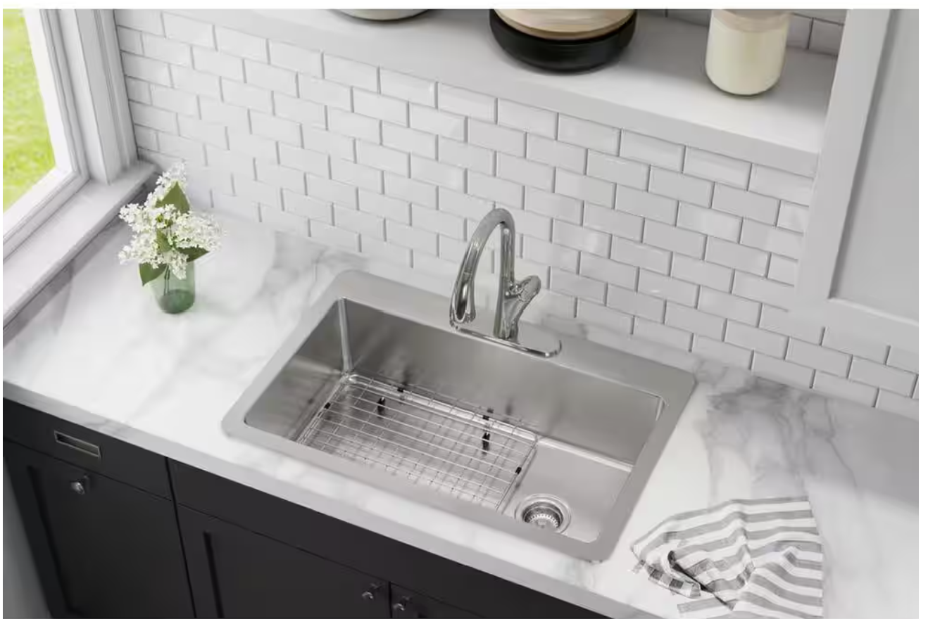 Elkay Avenue 33 in. Drop-In/Undermount Single Bowl 18-Gauge Stainless Steel Kitchen Sink w/ Accessories