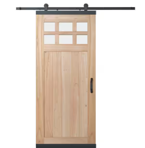 DesignGlide Farmhouse Unfinished Solid Wood 36 in. x 80 in. W Black Hardware Kit