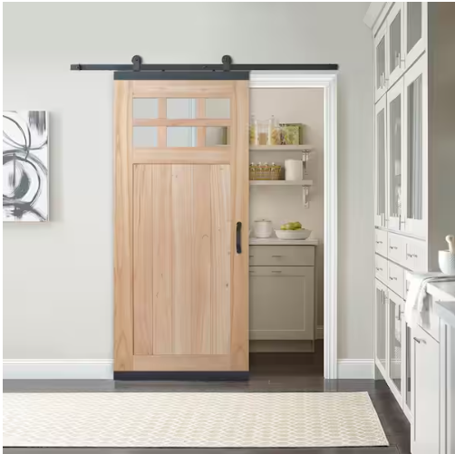 DesignGlide Farmhouse Unfinished Solid Wood 36 in. x 80 in. W Black Hardware Kit