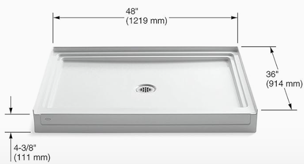 Kohler 48" x 36" White Shower Base with Center Drain