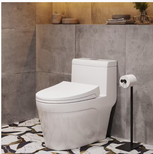 Cannes 1-Piece 1.1/1.6 GPF Dual Flush Elongated Toilet in Glossy White, Seat Included