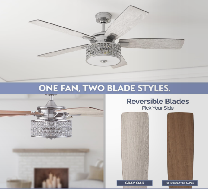 Prominence Home Lanissa 52" Crystal Glass Chandelier Ceiling Fan