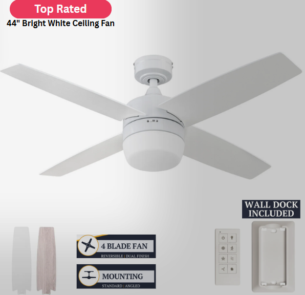 Prominence Home Atlas 44 Inch Bright White Modern Indoor LED Ceiling Fan