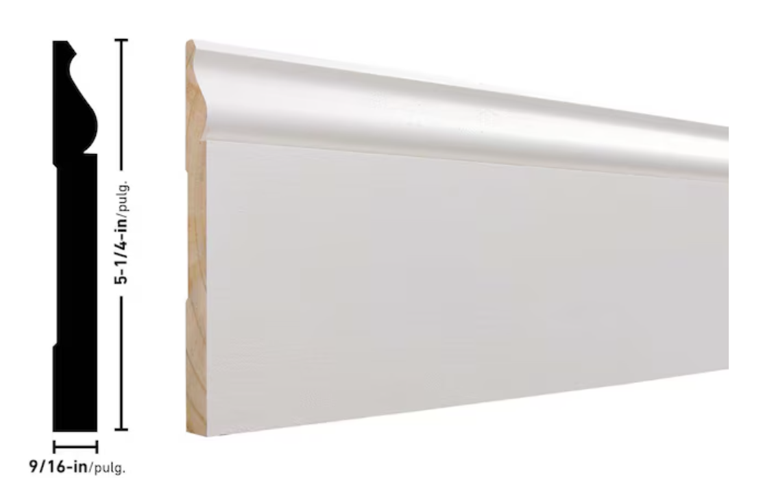 9/16-in x 5-1/4-in x 8-ft Colonial Primed Pine Baseboard Moulding Trim (Pack of 8)