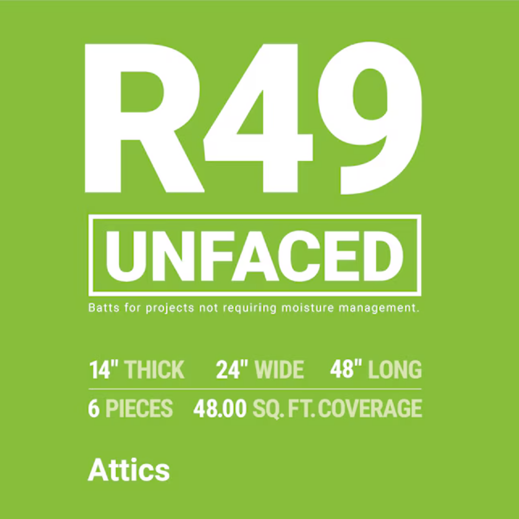 Owens Corning R-49 Attic Unfaced Fiberglass Batt Insulation 48-sq ft (24-in W x 48-in L)