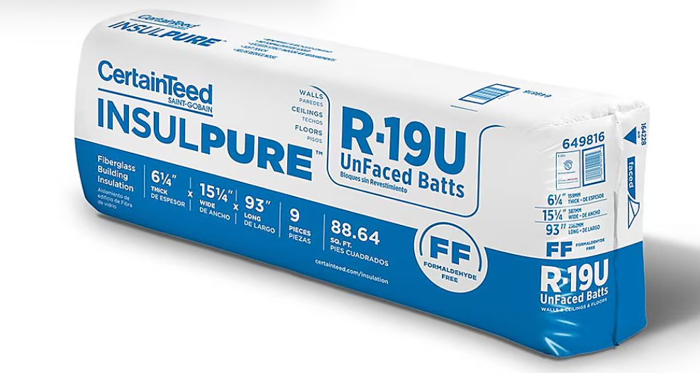CertainTeed InsulPure R19 Unfaced Fiberglass Insulation 88.64-Sq.ft (15.25 x 93)