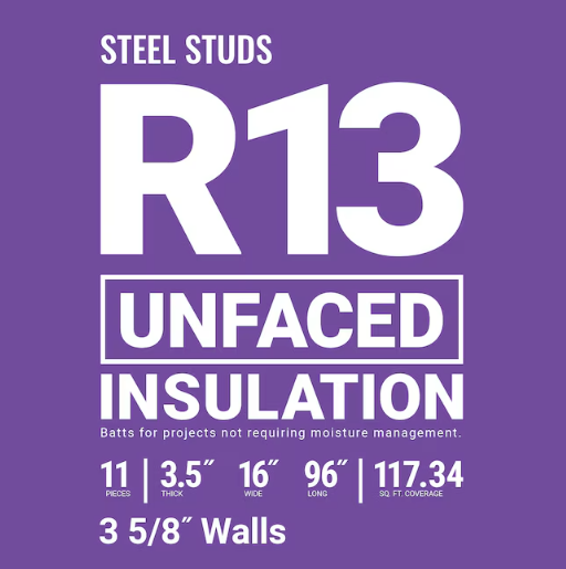 Owens Corning R-13 Wall Unfaced Fiberglass Insulation 117.34-sq ft ( 16-in W x 96-in L) Bundle of 5