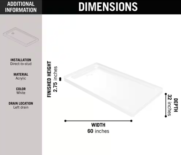 Delta 60 in. X 32 in. W Corner Shower Base with Left Drain in High Gloss White