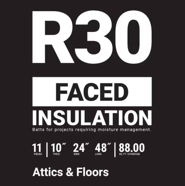 Owens Corning R-30 Faced Fiberglass Batt Insulation 88.0-sq ft (24.0-in W x 48.0-in L)