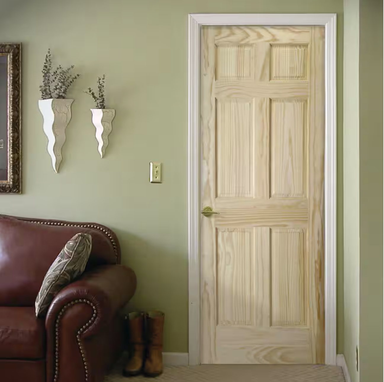 28inX80in. Right-Handed 6-Panel Solid Core Unfinished Clear Pine Single Prehung Interior Door