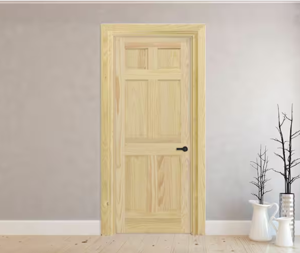 32inX80in. Left-Handed 6-Panel Solid Core Unfinished Clear Pine Single Prehung Interior Door
