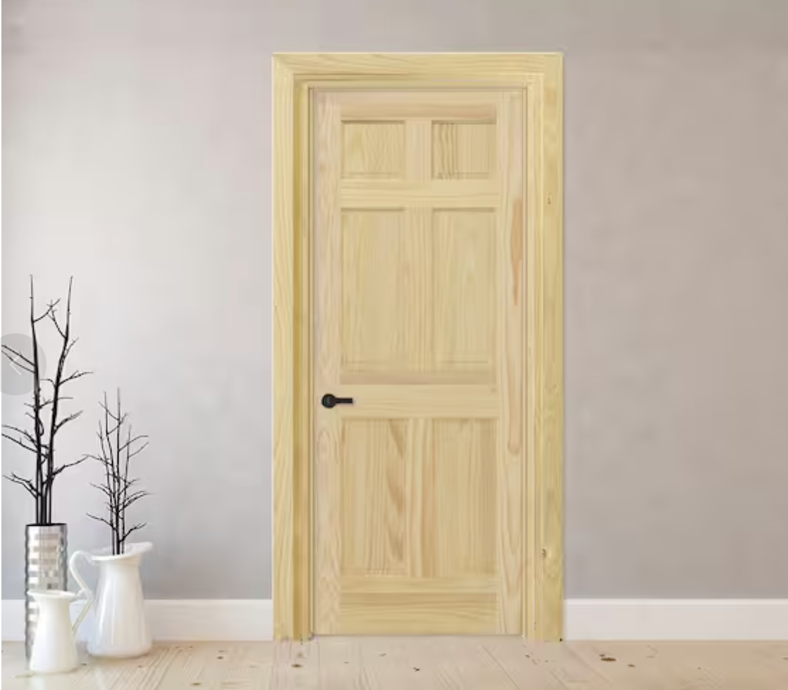 36inX80in. Right-Handed 6-Panel Solid Core Unfinished Clear Pine Single Prehung Interior Door