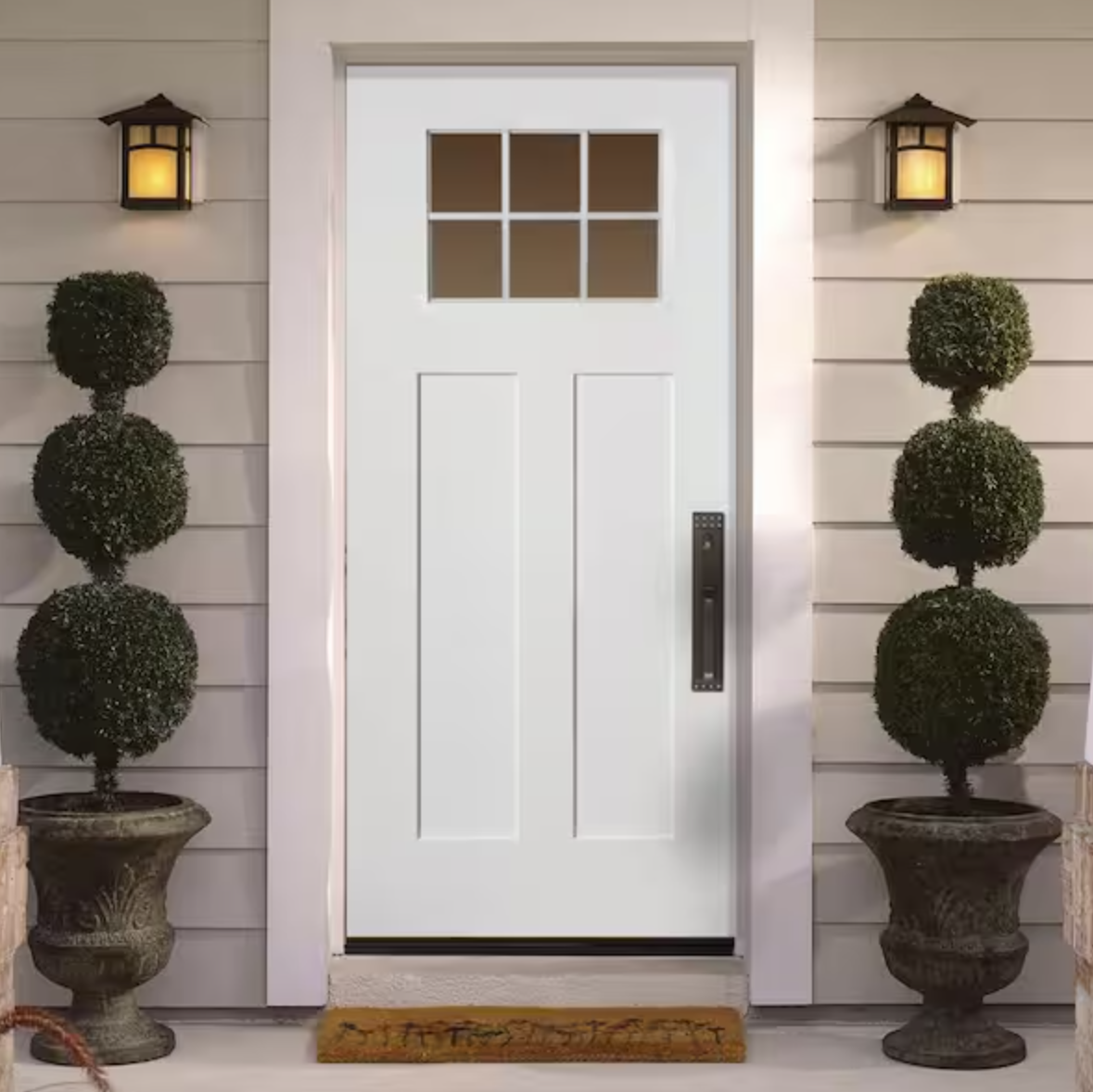 36 in. x 80 in. 6 Lite Clear Craftsman Unfinished Smooth Right-Handed / Inswing Fiberglass Prehung Front Door
