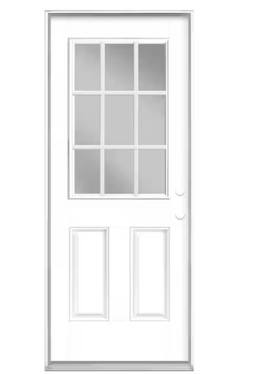 32 in. x 80 in. 9 Lite White Left Hand Inswing Painted Smooth Fiberglass Prehung Front Exterior Door with No Brickmold