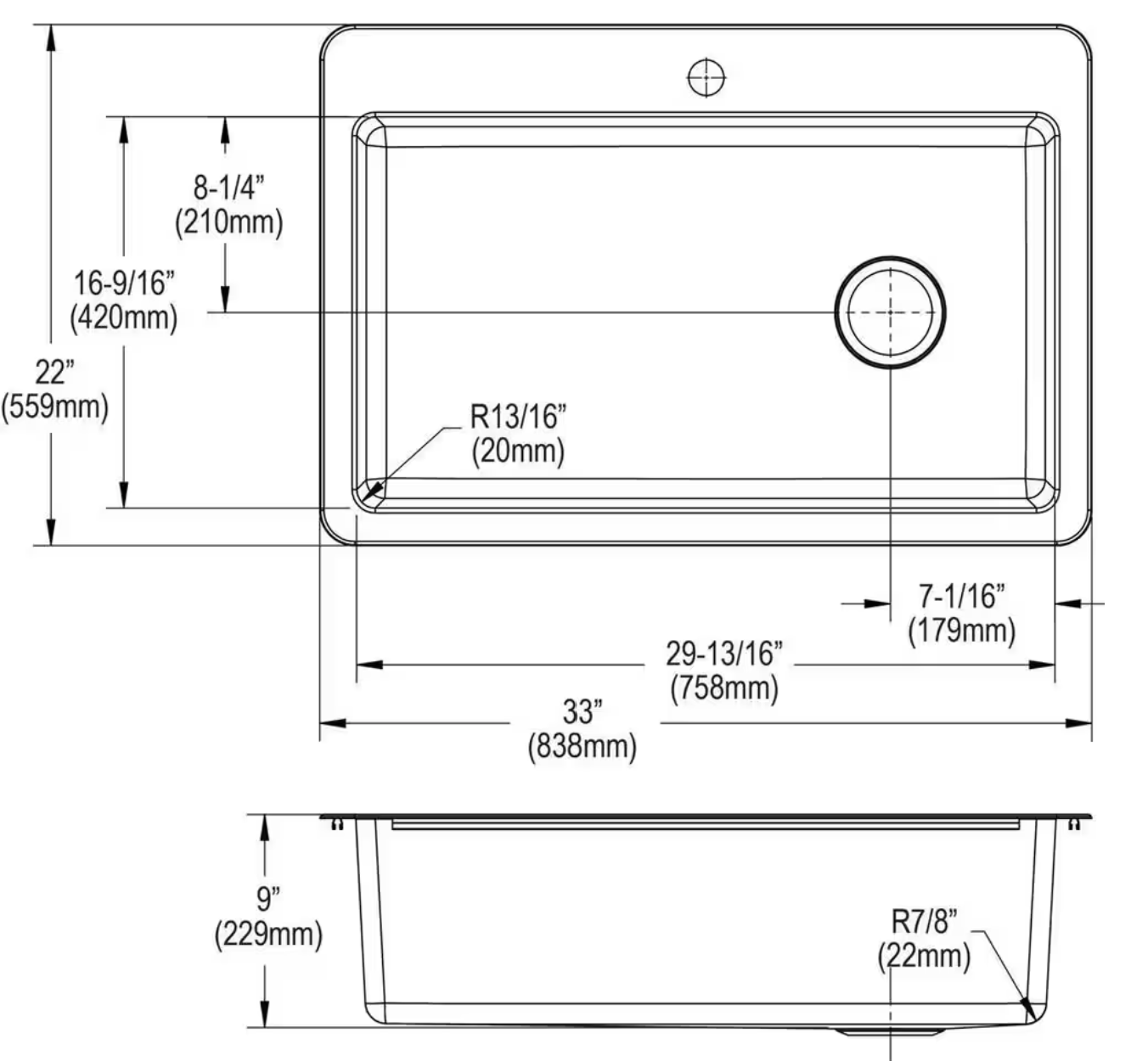 Elkay Avenue 33 in. Drop-In/Undermount Single Bowl 18-Gauge Stainless Steel Kitchen Sink Kit w/ Accessories