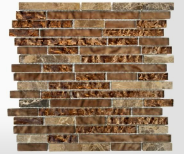 Jeffrey Court Walnut Foil Emperador Pencil Glass Marble Tile (10pcs 1Sq.ft/ per)