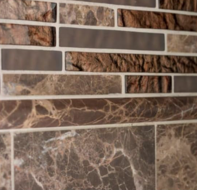 Jeffrey Court Walnut Foil Emperador Pencil Glass Marble Tile (10pcs 1Sq.ft/ per)