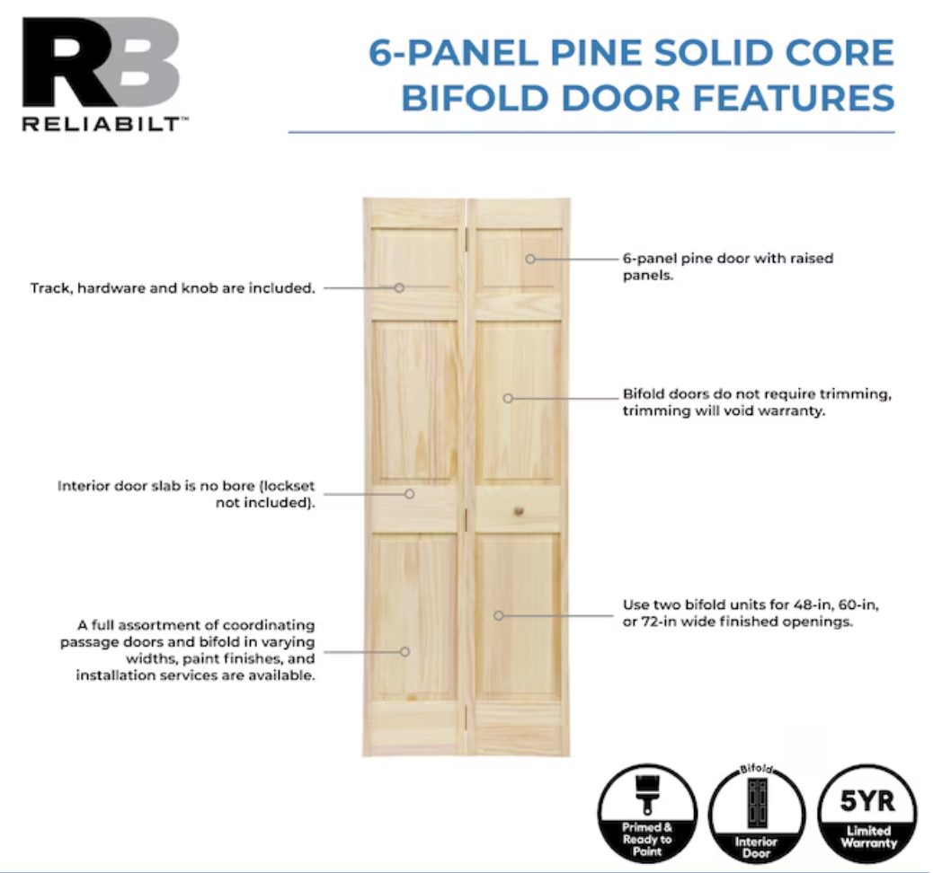 RELIABILT Primed/Unfinished Louver Pine Wood Bifold Door
