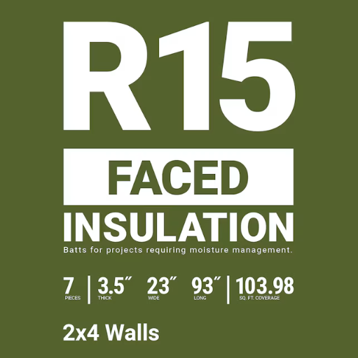 Owens Corning R-15 Faced Fiberglass Insulation 103.98 Sq.ft (23 in. W x 93 in. L)