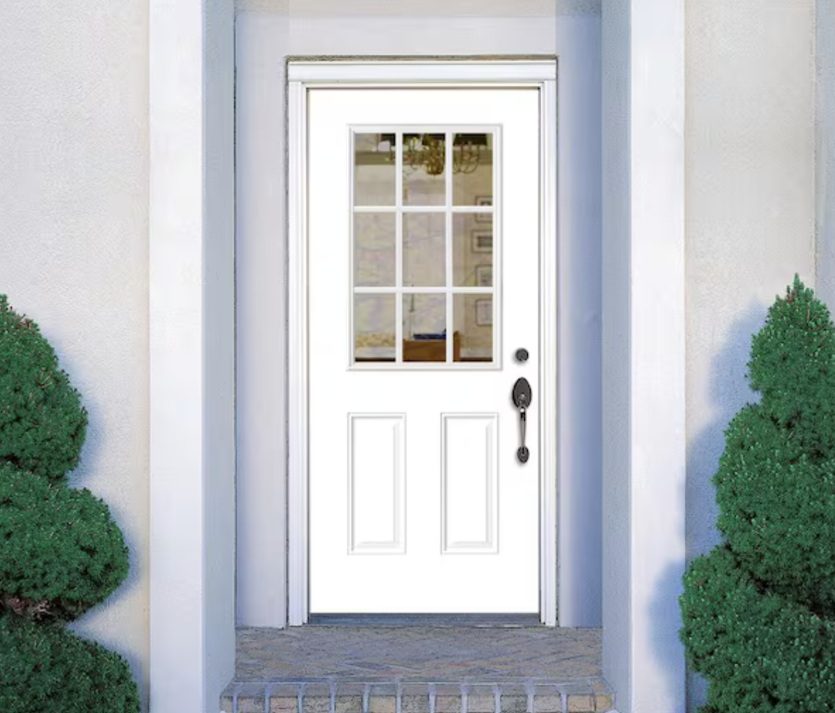 36 in. x 80 in. 9 Lite Primed Fiberglass Left-Handed Prehung Entry Door