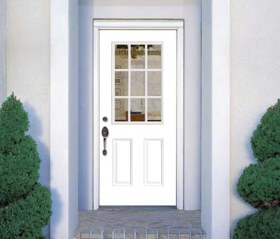 32 in. x 80 in. 9 Lite Primed Fiberglass Right-Handed Prehung Entry Door