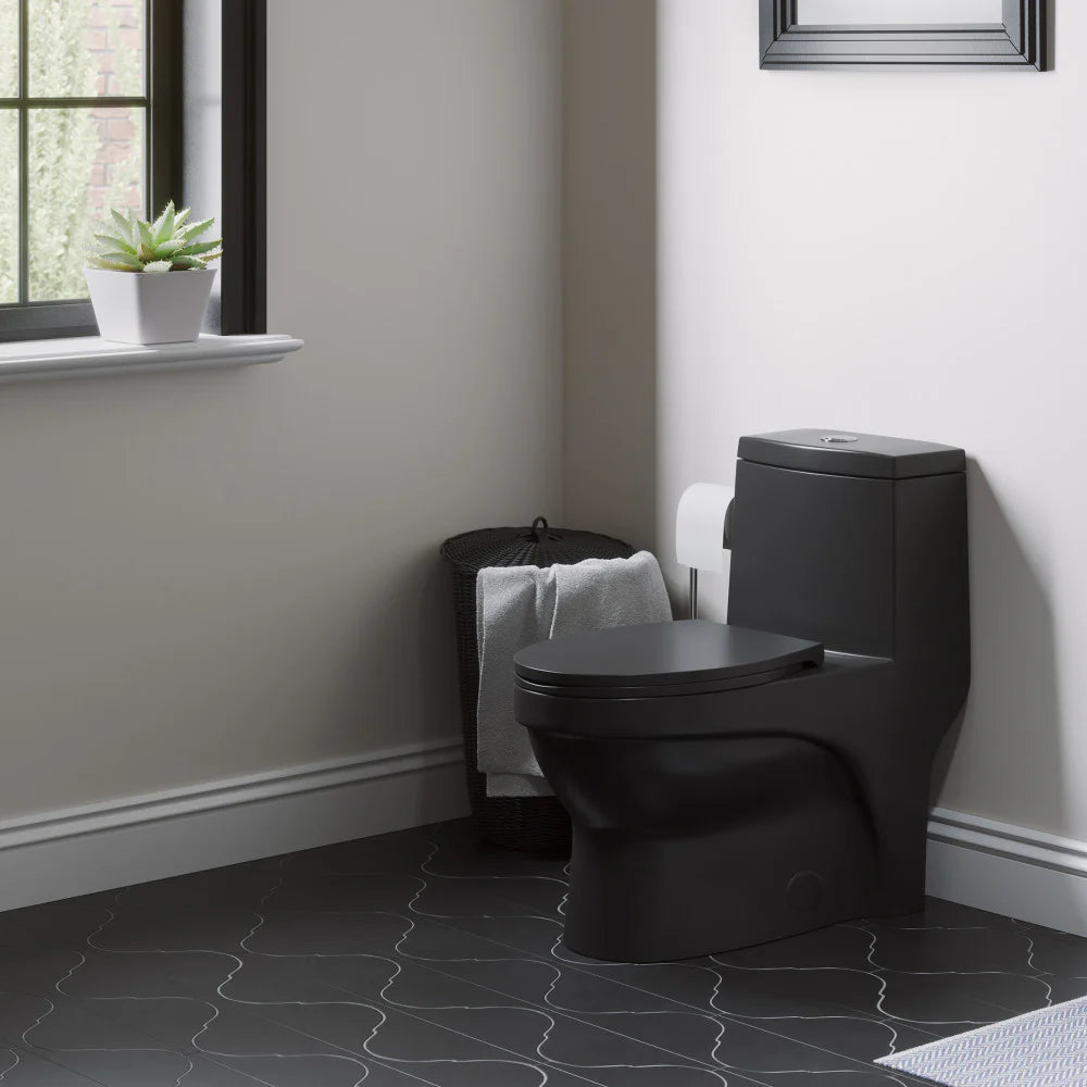 Voltaire One-Piece Elongated Toilet Left Side Flush Handle 1.28 gpf in Matte Black
