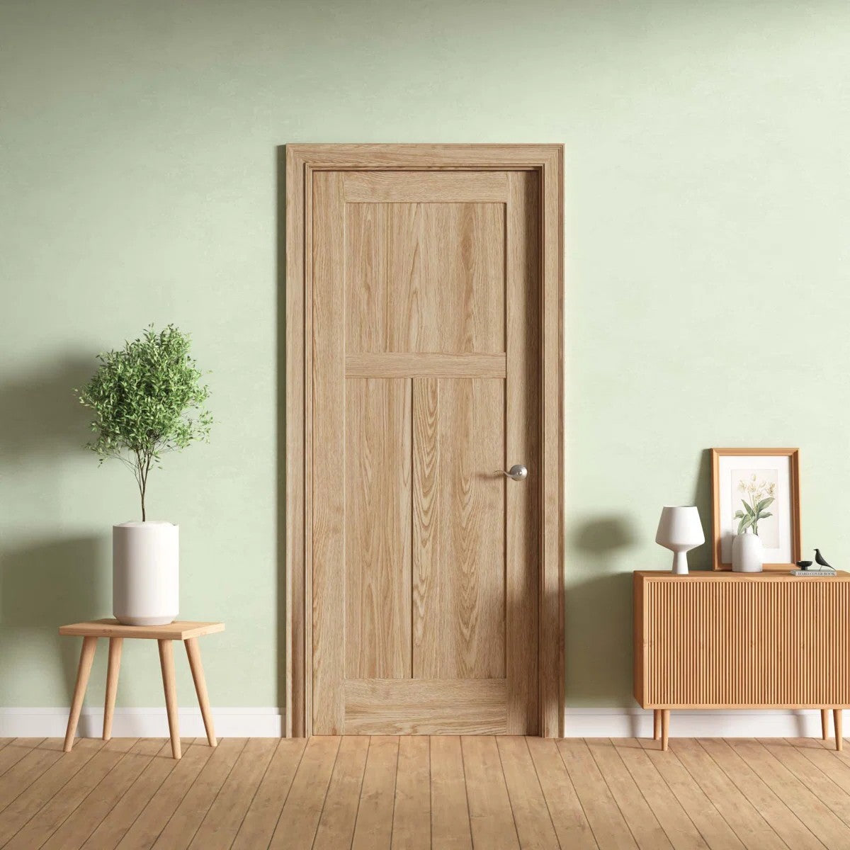30inX80in. Left-Handed 3-Panel craftsman Solid Core Unfinished Clear Pine Single Prehung Interior Door