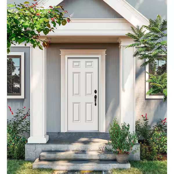 32 in. x 80 in. 6-Panel Primed White Fiberglass Left-Handed Prehung Front Door