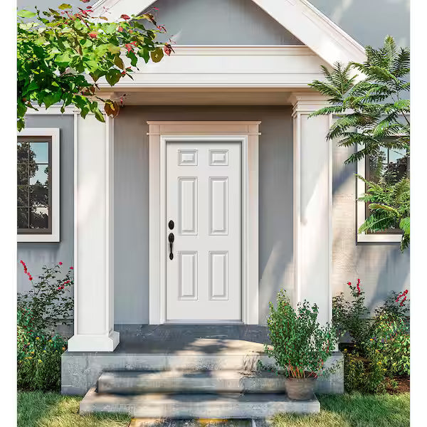 32 in. x 80 in. 6-Panel Primed White Fiberglass Right-Handed Prehung Front Door
