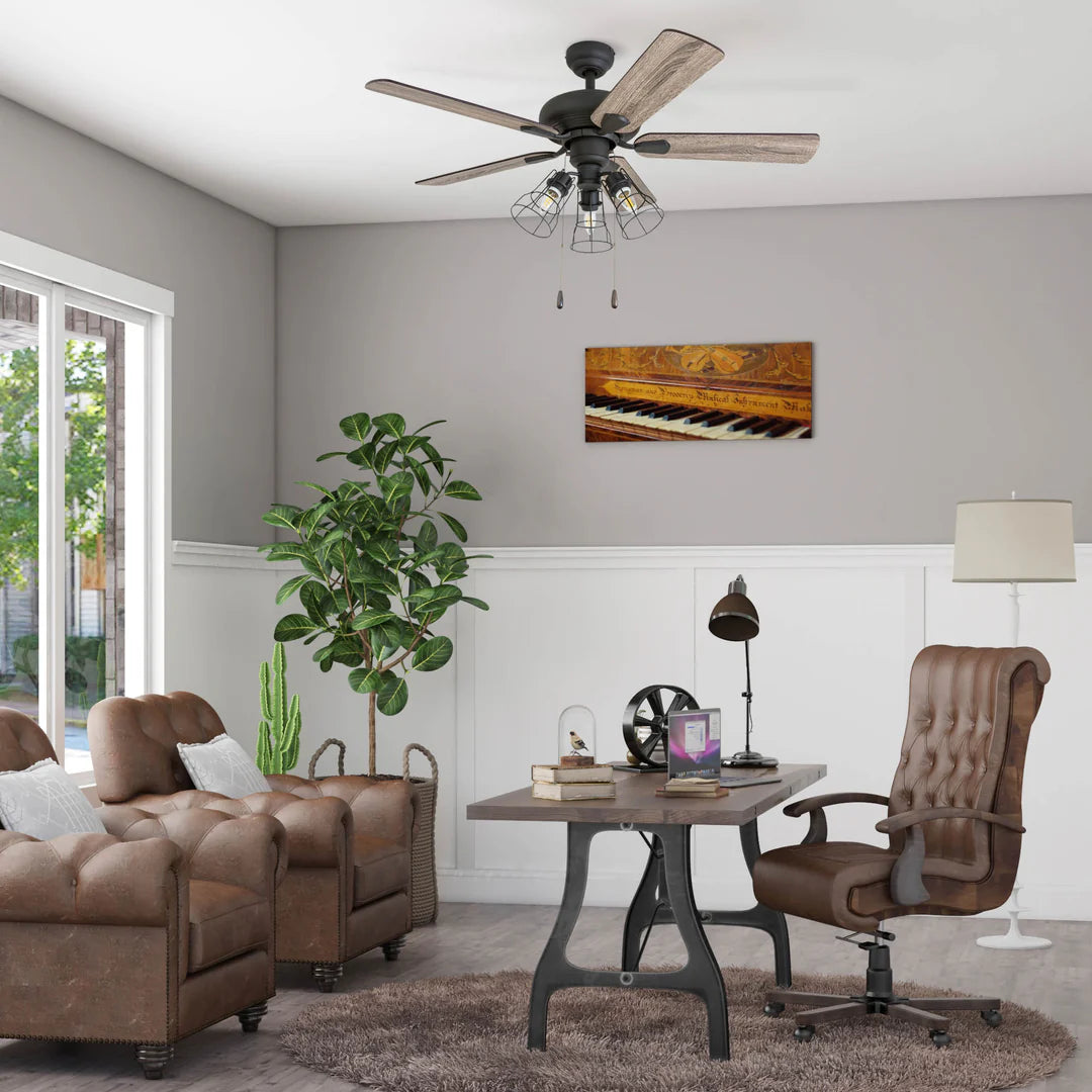 Prominence Home Madison County, 42 Inch Industrial Style LED Ceiling Fan with Light, Pull Chain, Three Mounting Options, Modern Dual Finish Blades, Reversible Motor - 50588-01 ( Bronze)