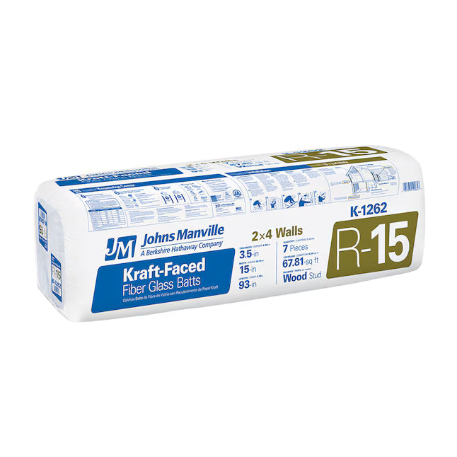 Johns Manville R- 15 Wall Kraft faced Fiberglass Batt Insulation 67.81-sq.ft ( 15-in W x 93-in L)