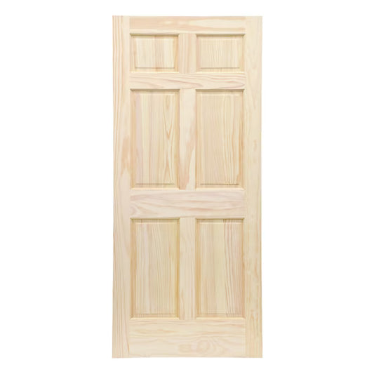 24-in x 80-in 6-panel Solid core Unfinished Pine Wood Slab Door