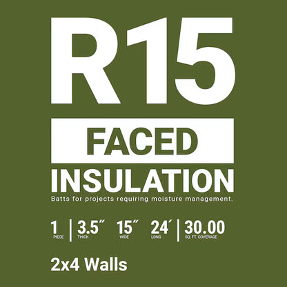 R-15 Faced Fiberglass Insulation Roll 15 in. x 24 ft. (1 Roll) Coverage Area (sq. ft.) 30 sq ft