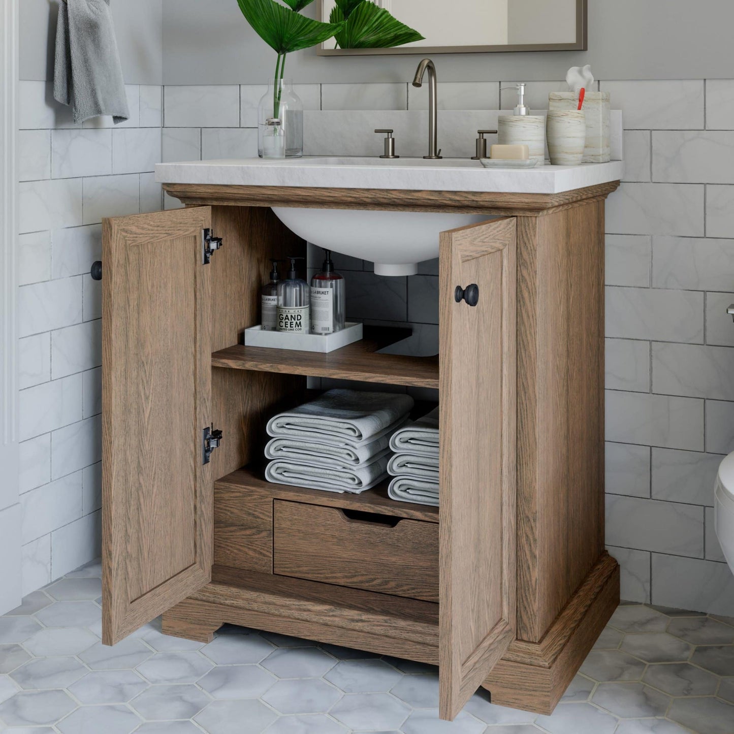 Portage 30in Light Oak Single Sink Bathroom Vanity