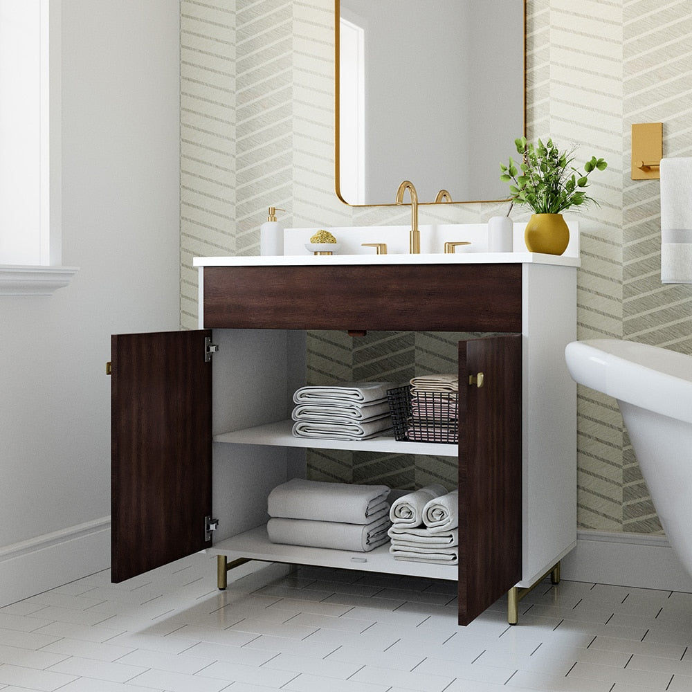 LaRue 36in Gray Oak & White Single Sink Bathroom Vanity