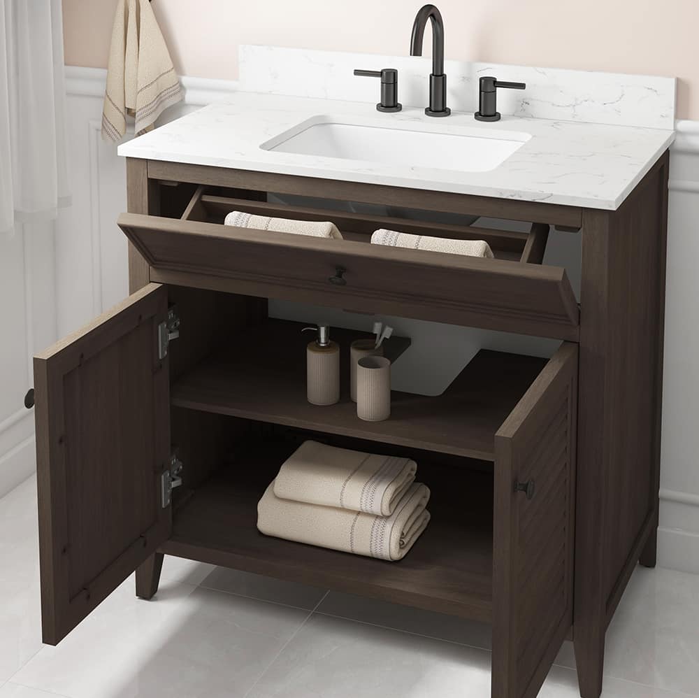 36in Walnut Brown Single Sink Traditional Bathroom Vanity