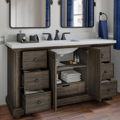 Bradford 60in Walnut Single Sink Bathroom Vanity