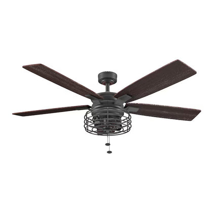 Harbor Breeze Cedar Bluff 52-in Matte Black with Rough Pine Blades Indoor Downrod or Flush Mount Ceiling Fan with Light (5-Blade)