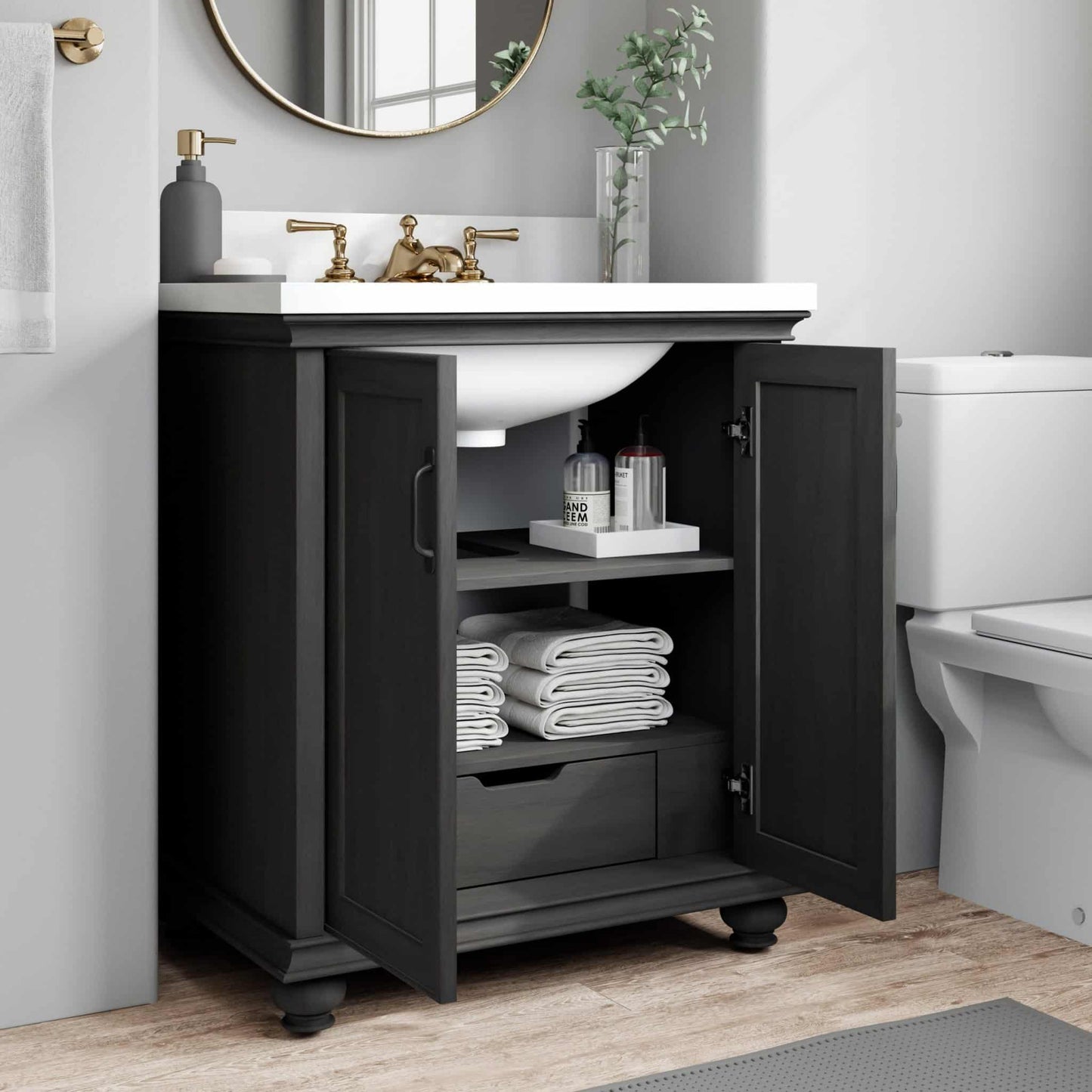 Ellamar 30in Antique Gray Single Sink Bathroom Vanity