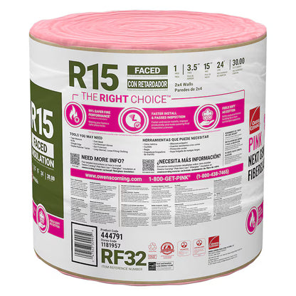 R-15 Faced Fiberglass Insulation Roll 15 in. x 24 ft. (1 Roll) Coverage Area (sq. ft.) 30 sq ft